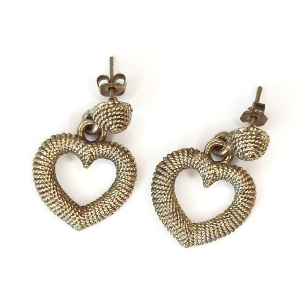 Vintage Antique Silver-Toned Heart Dangle Earrings